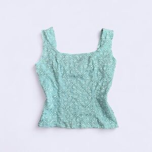 Vintage 90s Teal Floral Embroidered Cami Top Made in USA EK Designs
